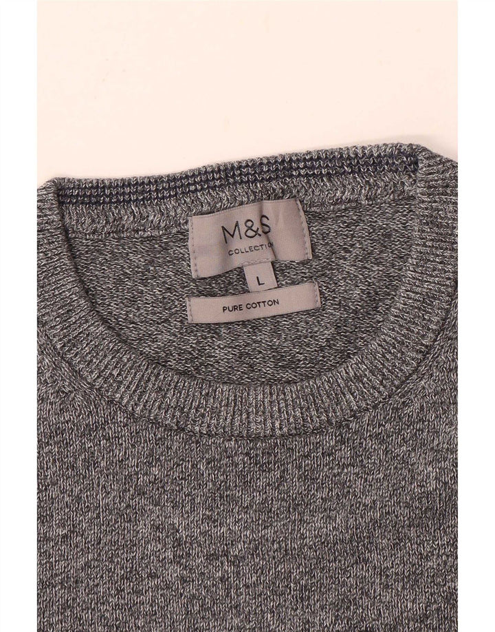 Suéter masculino Marks & Spencer com gola redonda, grande algodão manchado cinza
