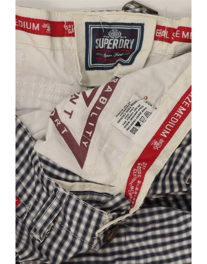 Superdry Mens Cargo Shorts Médio W32 Azul Marinho Algodão Gingham