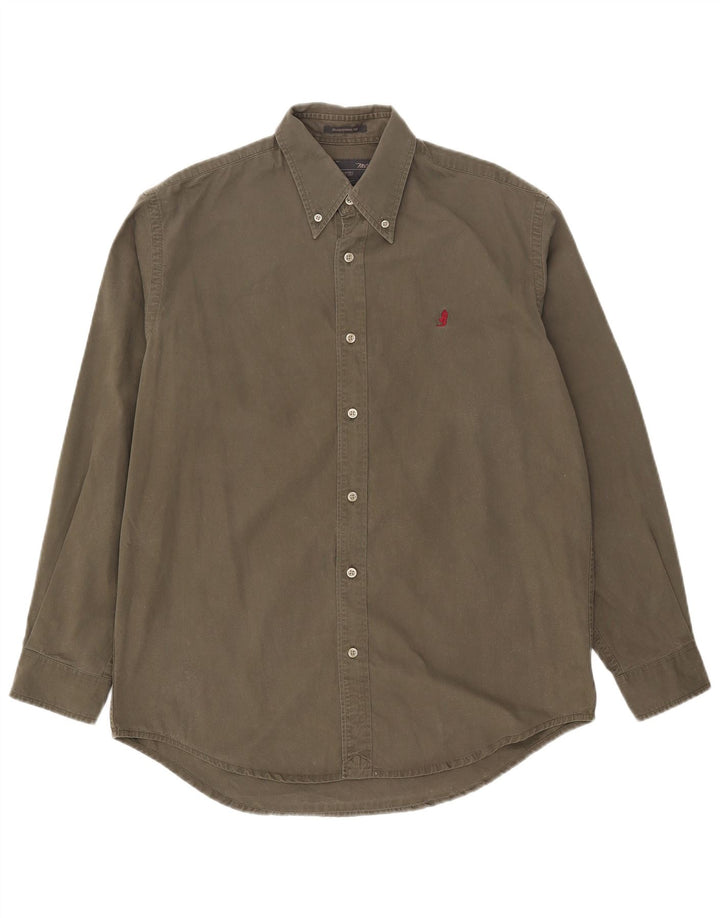 Marlboro Classics Camisa masculina de ajuste tradicional de algodão cáqui médio