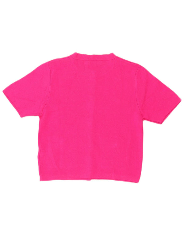 Suéter cardigã feminino Zara crop manga curta Reino Unido 10 pequeno rosa acrílico