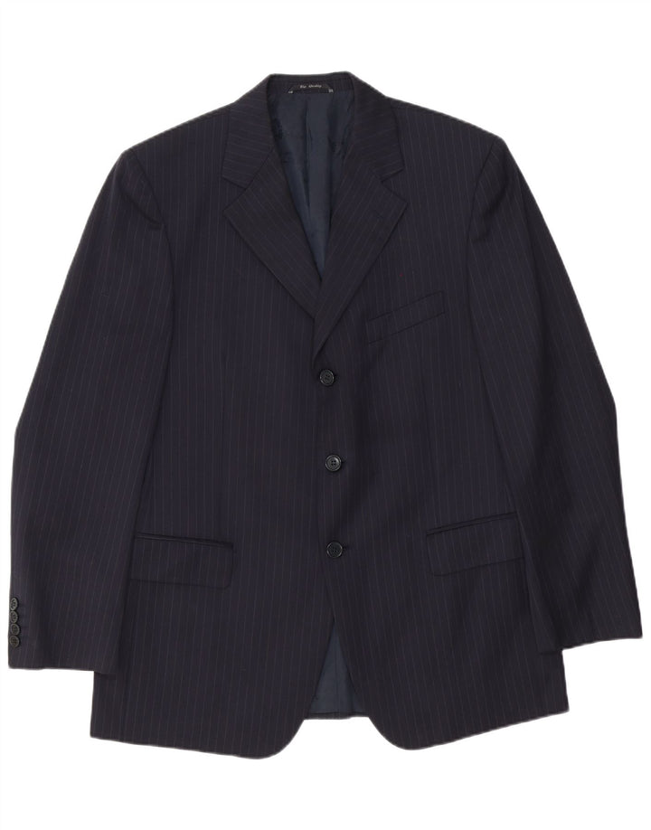 Biagiotti Uomo Jaqueta blazer masculina de 3 botões IT 52 XL risca de giz azul marinho