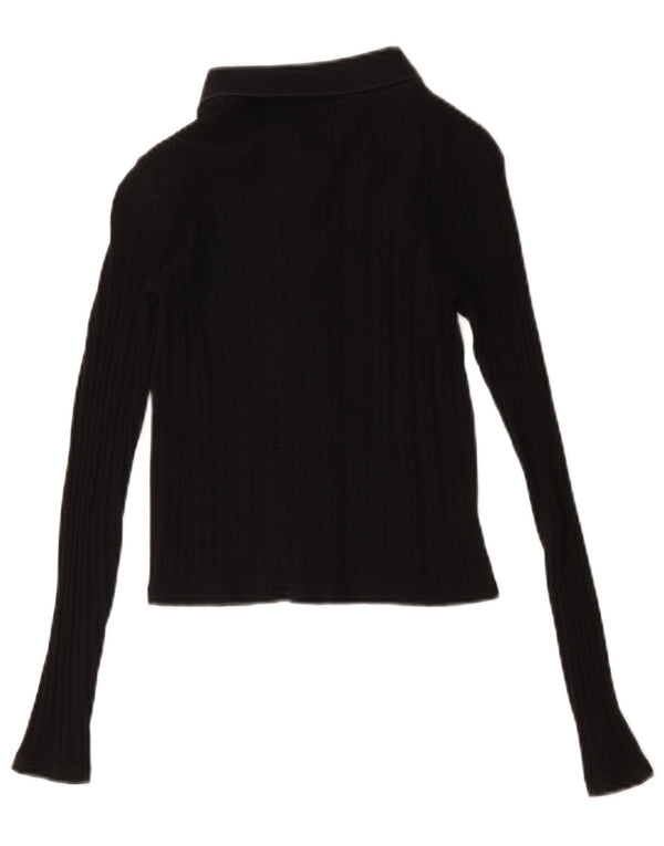 Blusa feminina Zara Crop Shirt UK 8 pequena algodão preto