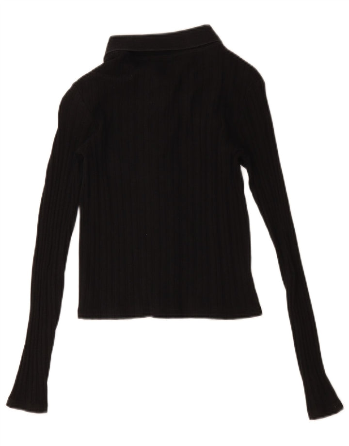 Blusa feminina Zara Crop Shirt UK 8 pequena algodão preto