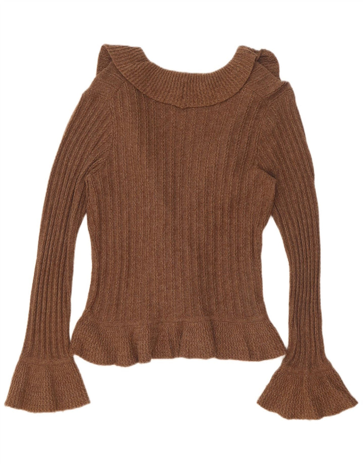 Suéter cardigã feminino Marks & Spencer Reino Unido 12 algodão marrom médio