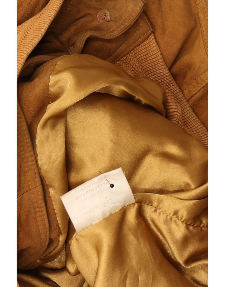 Jaqueta bomber masculina vintage de camurça Reino Unido 42 XL couro bege