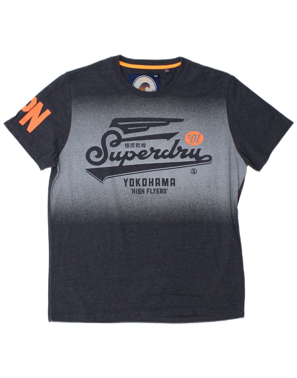 Camiseta gráfica masculina Superdry Top 2XL algodão colorblock cinza