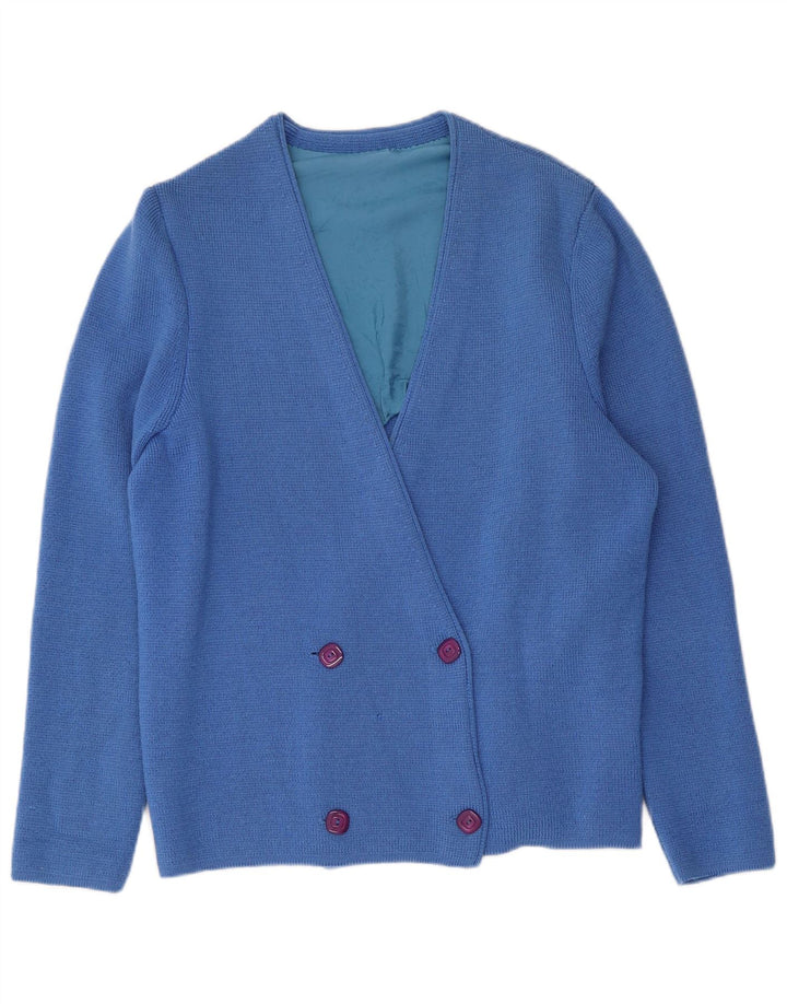 Suéter cardigã feminino vintage com peito duplo Reino Unido 16 grande azul