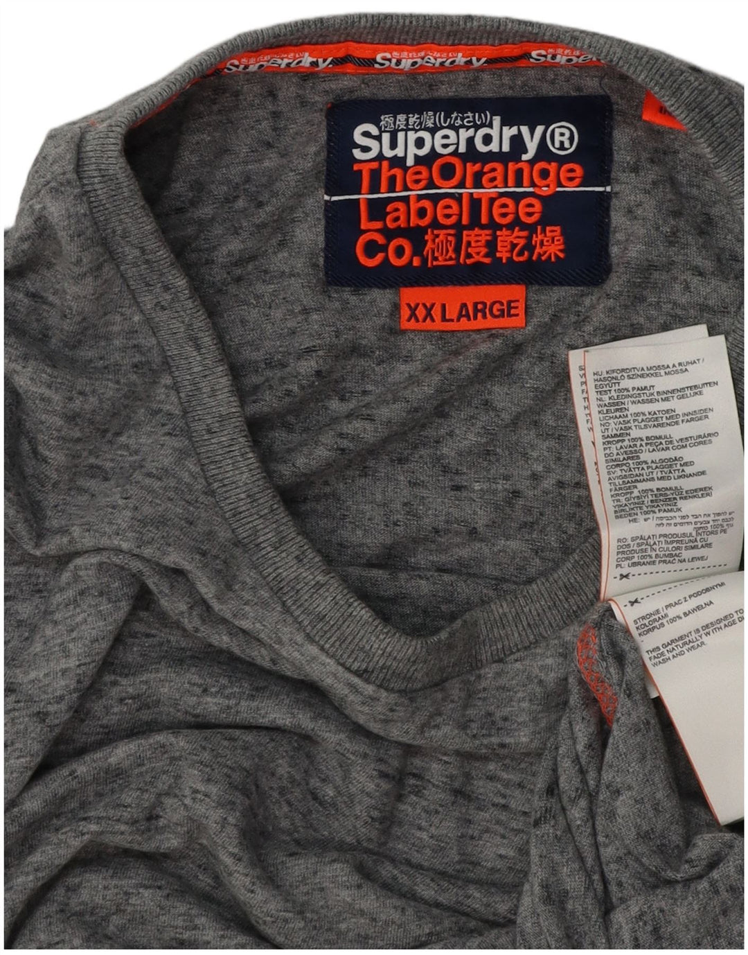 Camiseta masculina SUPERDRY Top 2XL algodão manchado cinza