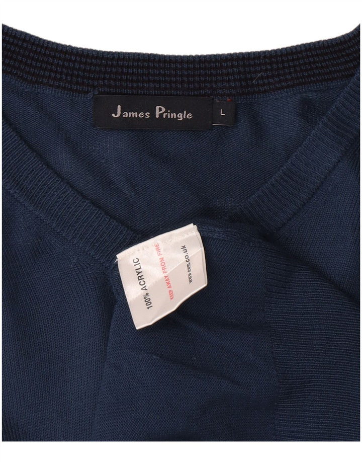 Suéter masculino JAMES PRINGLE com decote em V grande acrílico azul