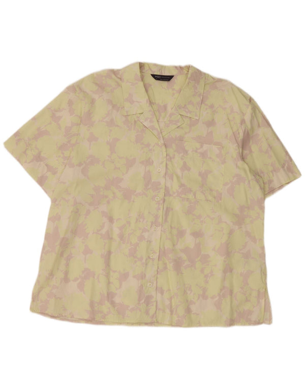 Camisa feminina de manga curta Marks & Spencer Reino Unido 18 XL algodão floral amarelo