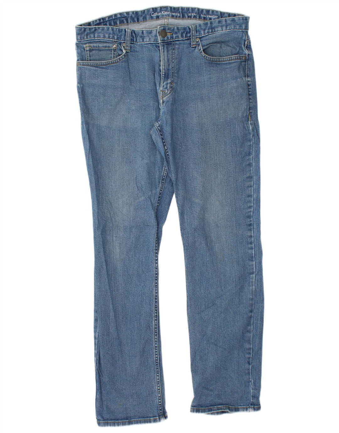CALVIN KLEIN Masculino Slim Straight Jeans W32 L30 Azul Algodão