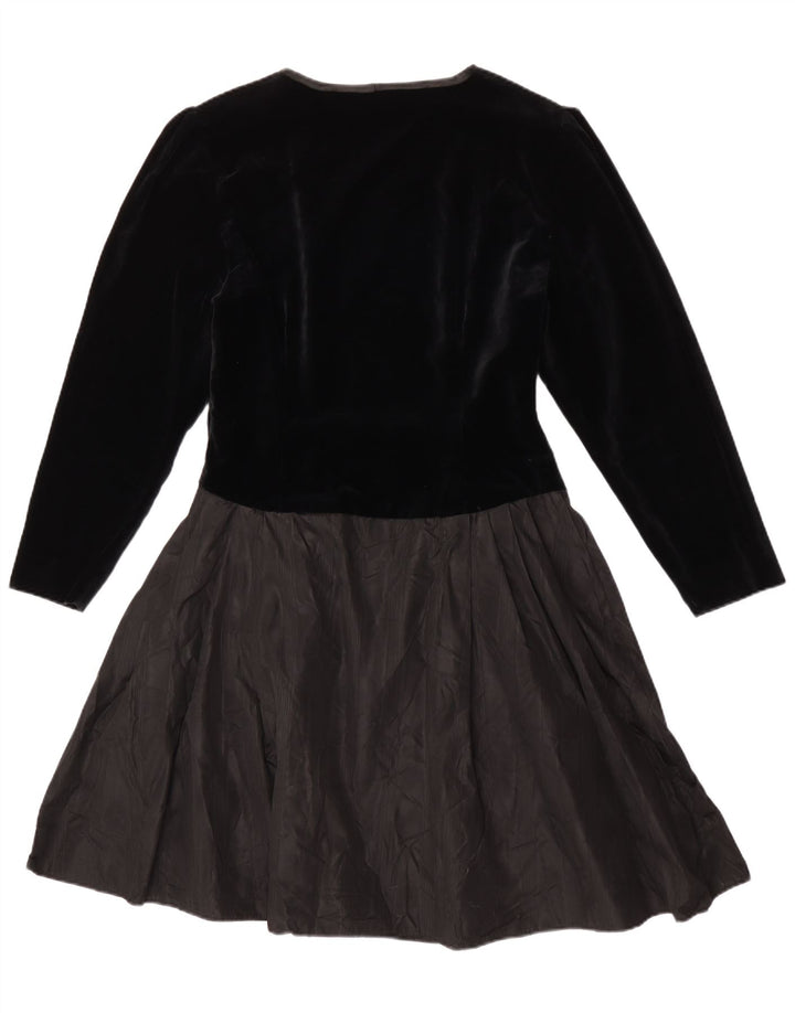 Vestido vintage feminino manga comprida linha A UK 14 médio preto