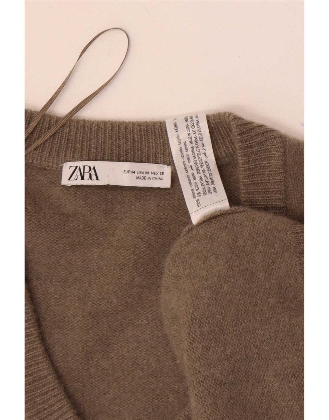 Zara Suéter feminino oversized com decote em V Reino Unido 14 caxemira cáqui médio