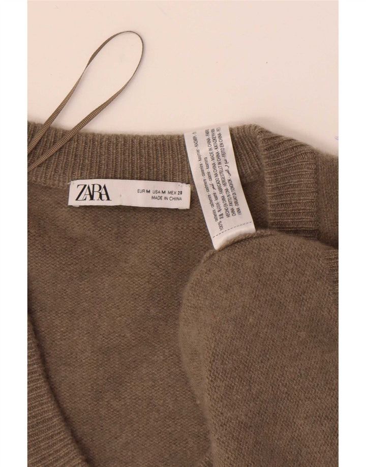 Zara Suéter feminino oversized com decote em V Reino Unido 14 caxemira cáqui médio