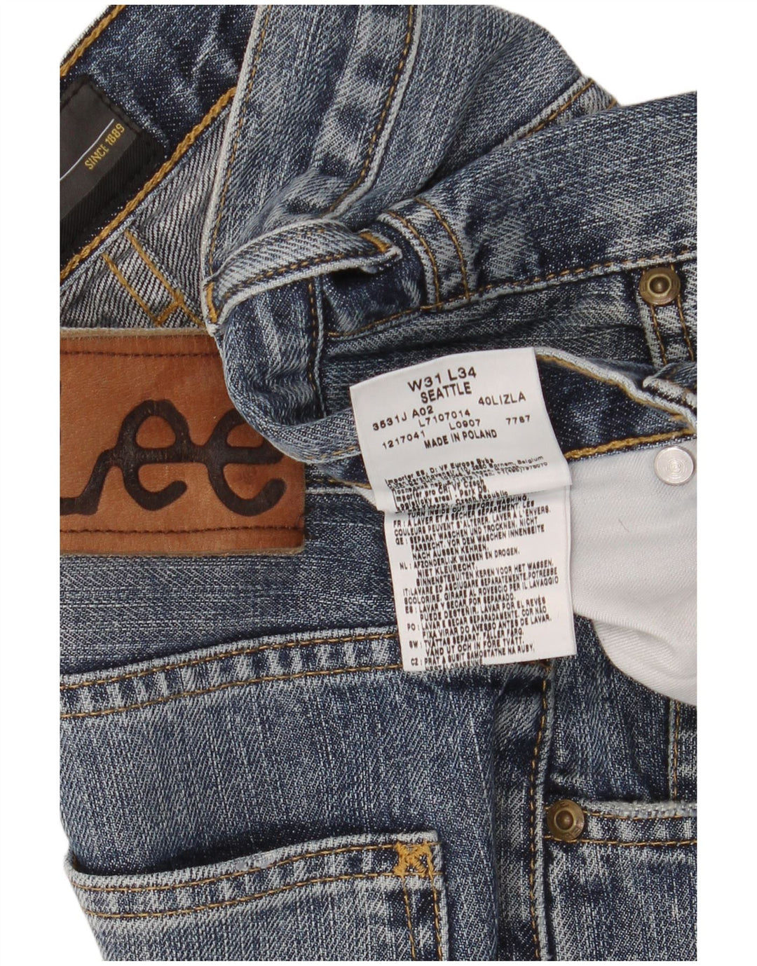 Lee Mens Seattle Straight Jeans W31 L30 Azul Algodão