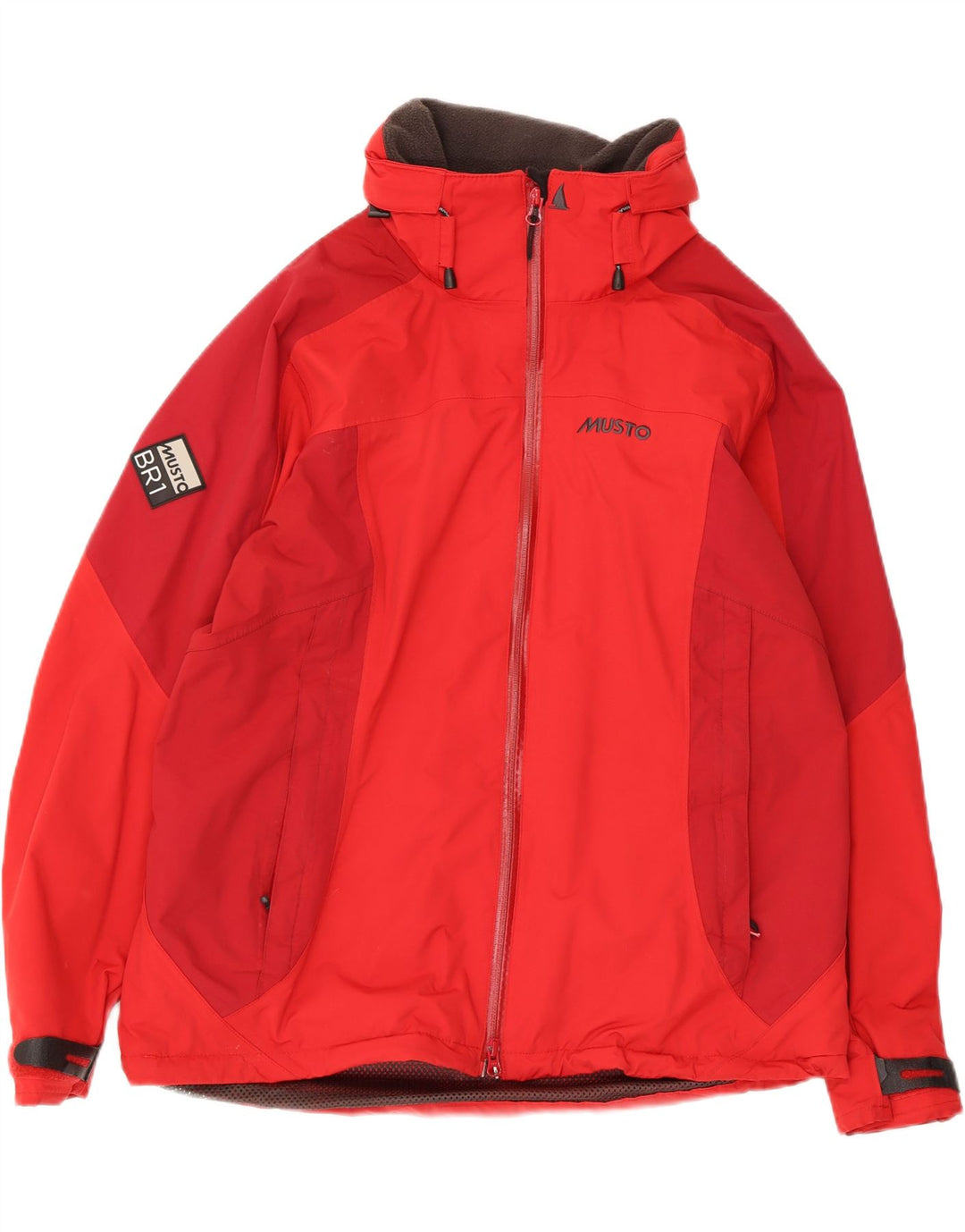Jaqueta de chuva feminina com capuz gráfico Musto UK 14 grande bloco colorido vermelho