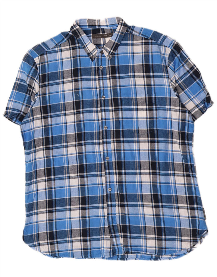 Camisa masculina de manga curta French Connection XL algodão xadrez azul