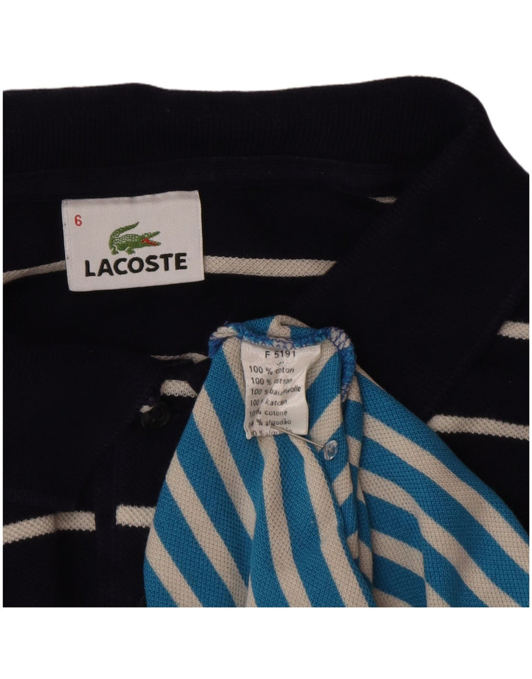 Camisa polo masculina Lacoste tamanho 6 XL algodão listrado azul