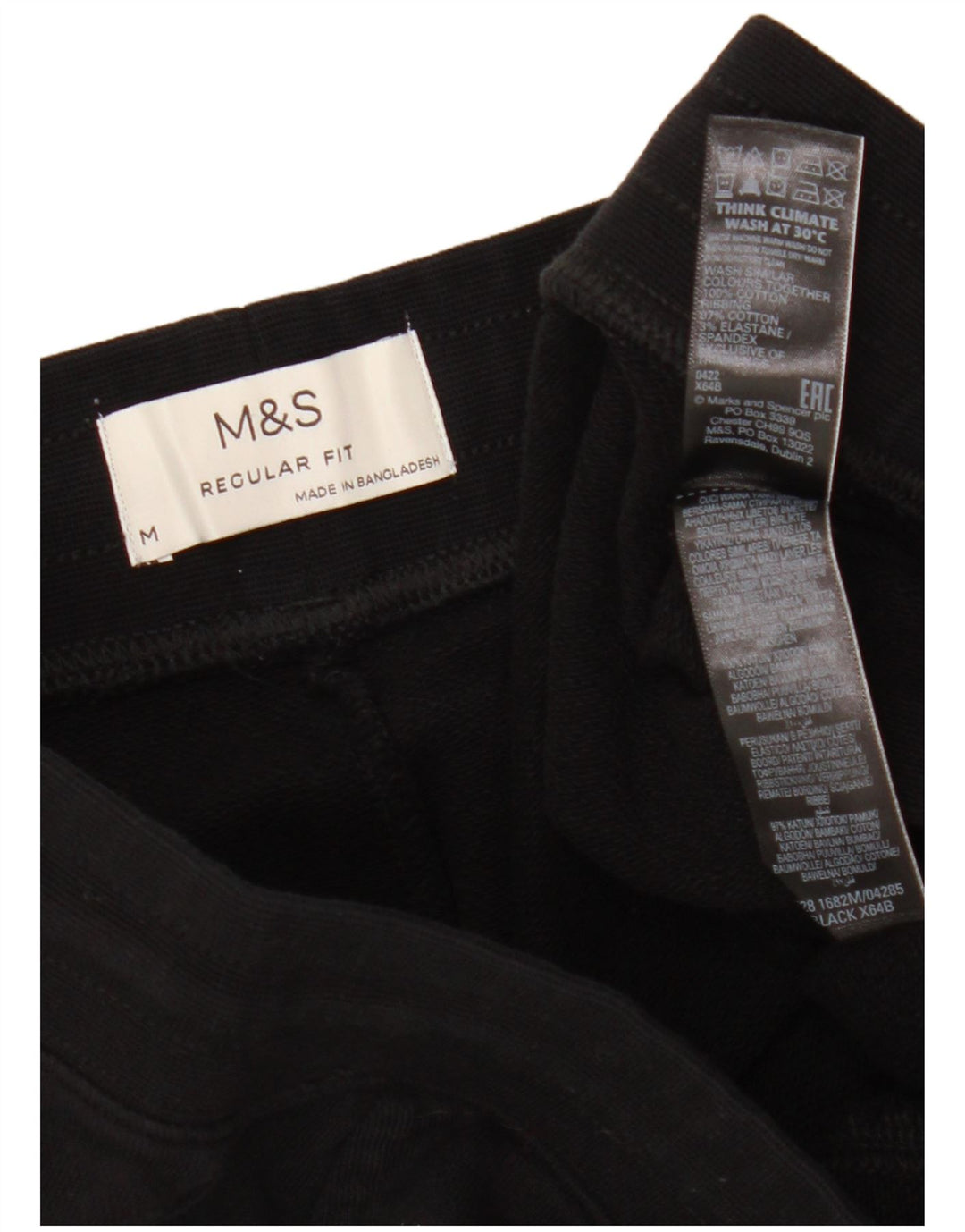 Shorts esportivos masculinos de ajuste regular da MARKS & SPENCER, algodão preto médio