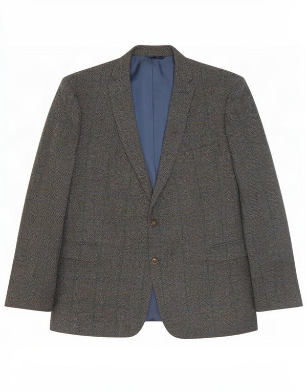 Jaqueta blazer masculina de 2 botões Harris Tweed IT 52 XL cinza xadrez lã