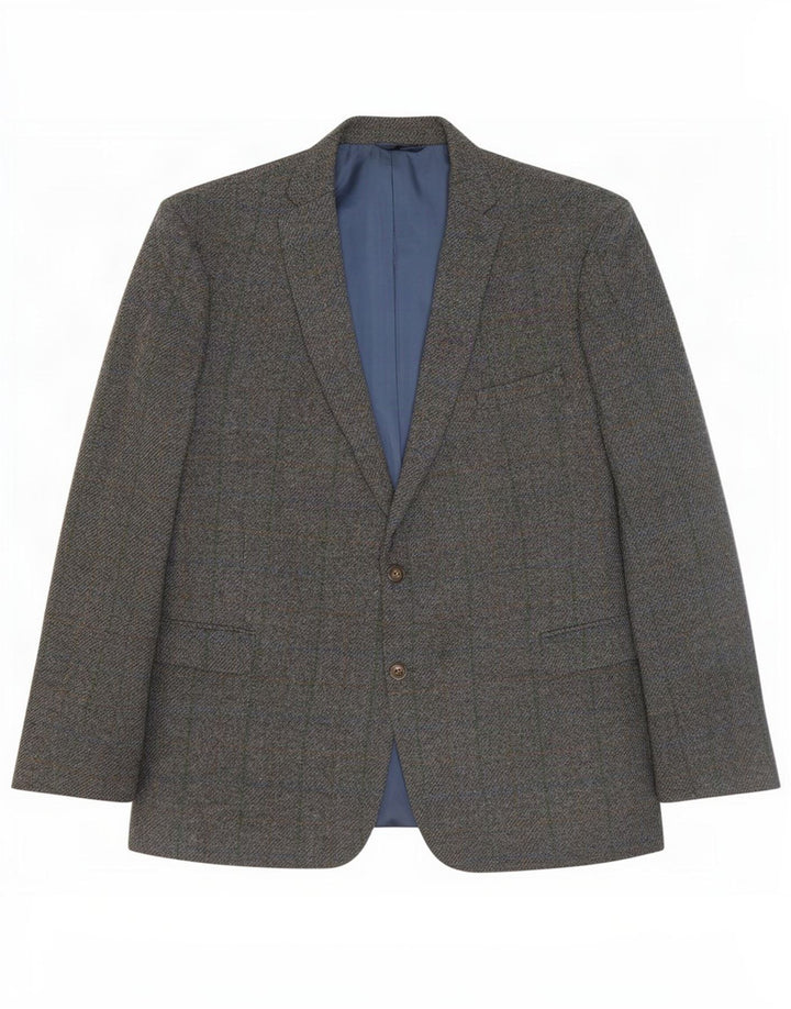 Jaqueta blazer masculina de 2 botões Harris Tweed IT 52 XL cinza xadrez lã