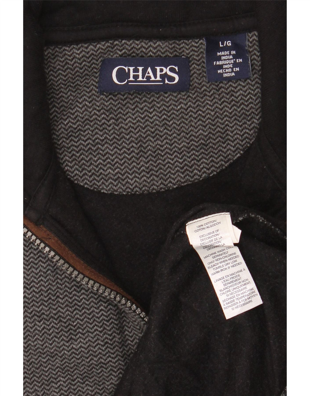 Top masculino CHAPS com zíper e manga comprida grande algodão Chevron cinza