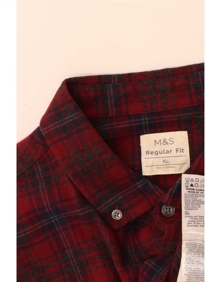 Camisa masculina de flanela Marks & Spencer Regular Fit XL de algodão xadrez vermelho