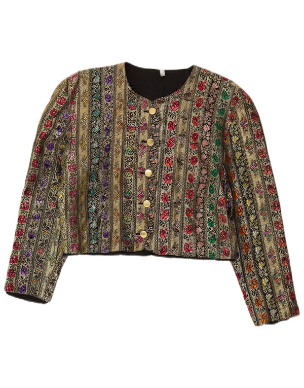 Jaqueta blazer feminina vintage com 5 botões Reino Unido 12 floral multicolorido médio