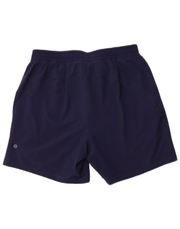 LULULEMON Shorts esportivos femininos UK 14 grande poliéster azul marinho