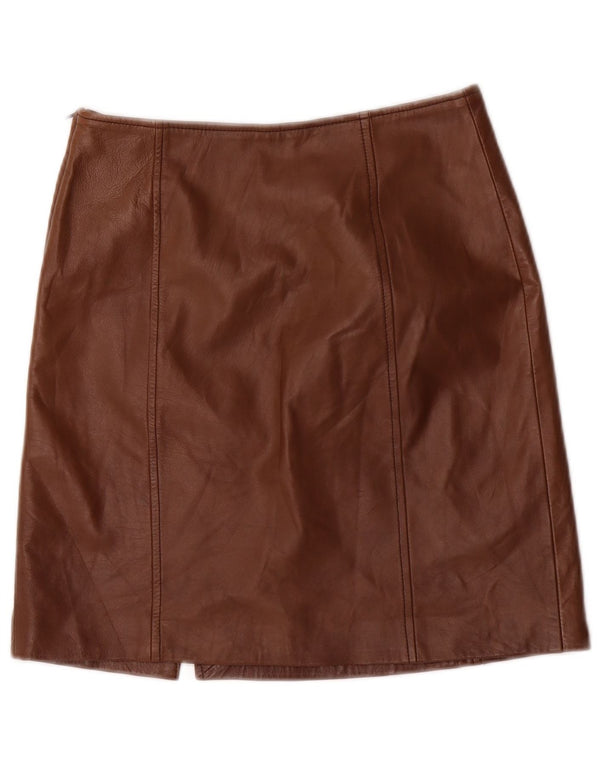 Saia de couro feminina vintage UK 6 XS W26 marrom