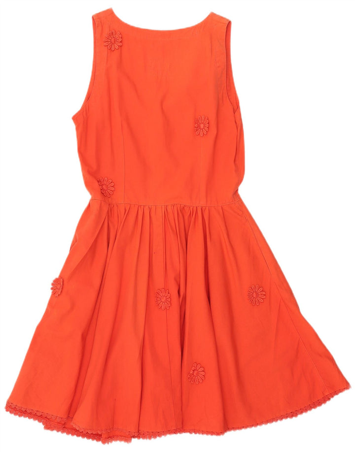 Vestido feminino sem mangas linha A da FIORUCCI IT 46 grande algodão floral laranja