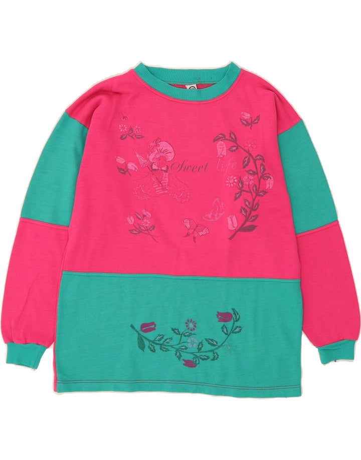 C&A Girls Oversized Sweatshirt Jumper 15-16 Years Pink Floral Acrylic Vintage C&A and Second-Hand C&A from Messina Hembry 