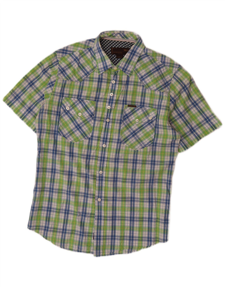 Camisa masculina de manga curta Marlboro Classics algodão xadrez verde médio