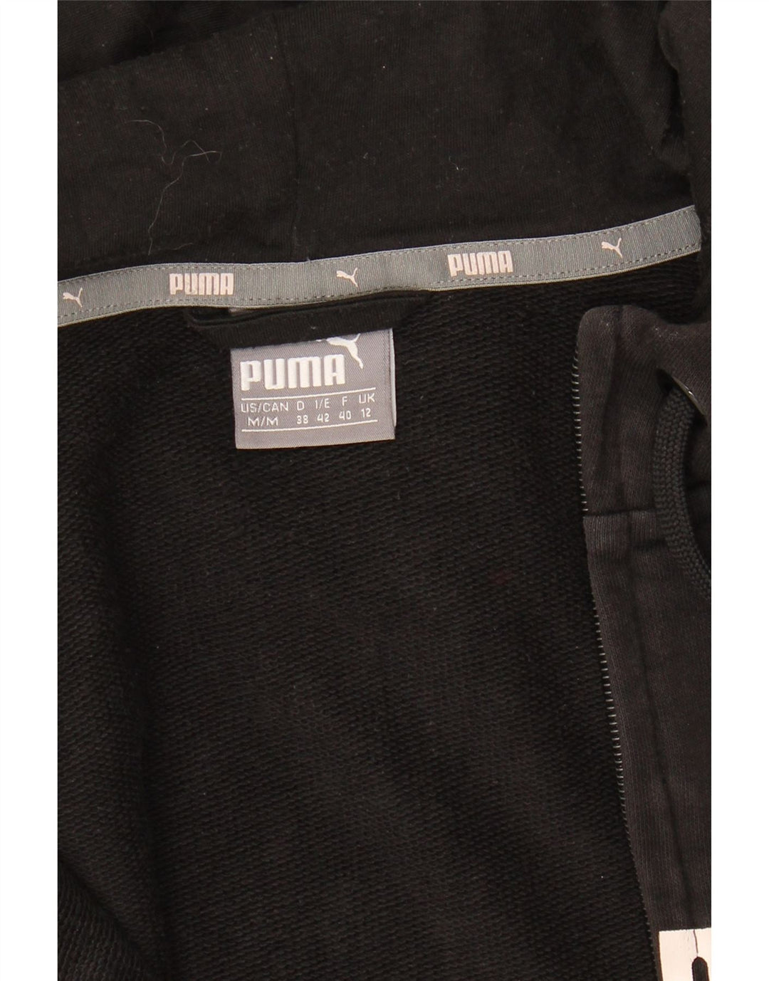 Suéter PUMA feminino com capuz e zíper gráfico UK 12 médio preto
