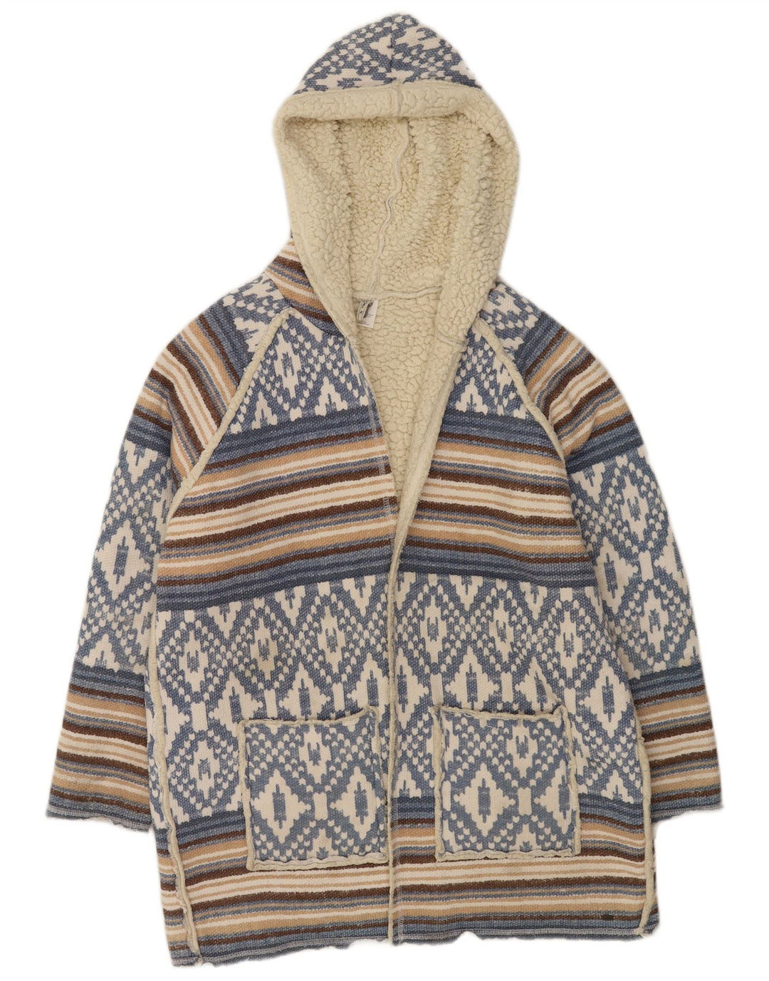 Jaqueta Sherpa aberta grande O'Neal feminina UK 16 grande azul geométrica