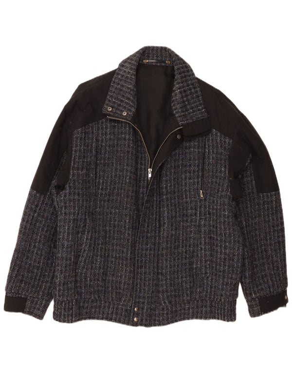 Jaqueta bomber masculina vintage IT 54 2XL lã xadrez cinza
