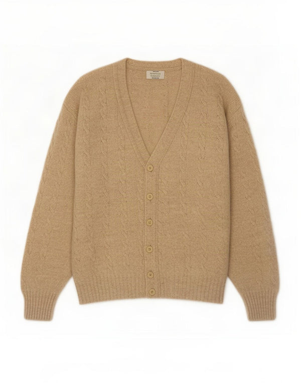 Benetton Mens Loose Fit Cardigan Sweater IT 52 Large Beige Virgin Wool
