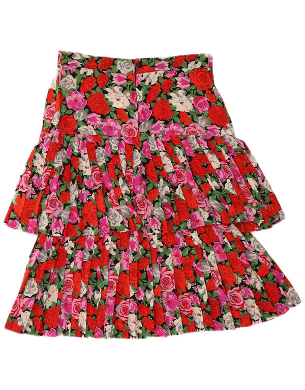 Saia feminina vintage plissada em camadas IT 46 grande W31 floral multicolorido