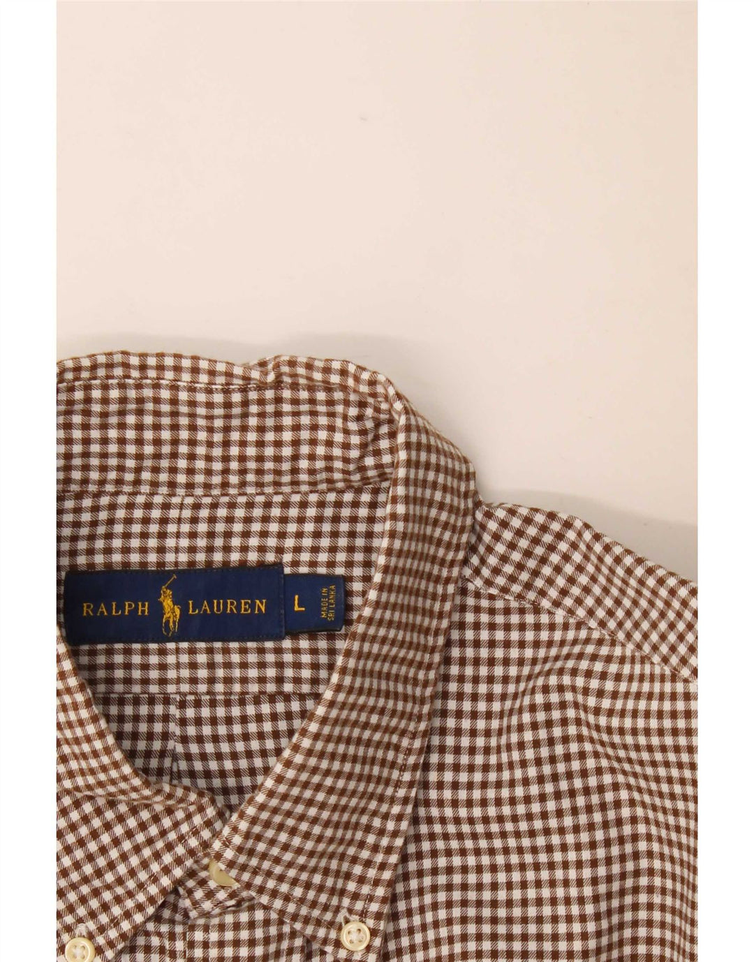 Camisa masculina de flanela Ralph Lauren grande algodão guingão marrom