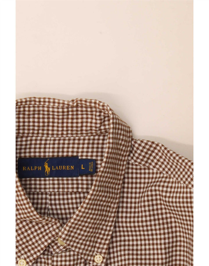 Camisa masculina de flanela Ralph Lauren grande algodão guingão marrom