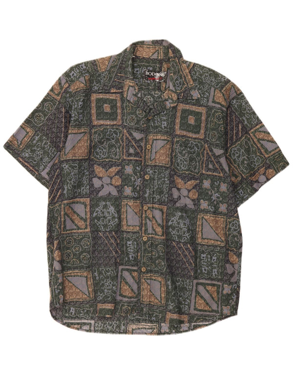 Camisa masculina de manga curta Bodoni tamanho 41/42 grande algodão floral verde