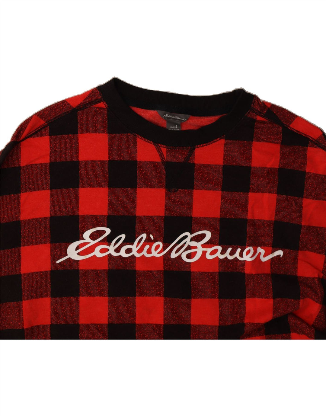 EDDIE BAUER Womens Oversized Sweatshirt Jumper UK 10 Small Red Check Vintage Eddie Bauer and Second-Hand Eddie Bauer from Messina Hembry 
