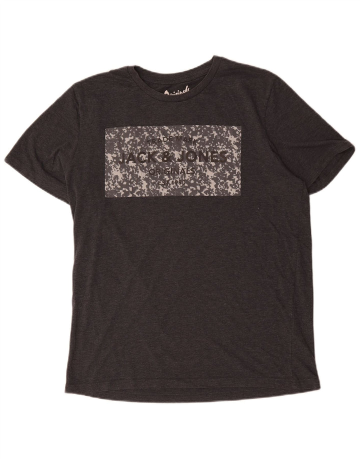 Camiseta gráfica masculina Jack & Jones Top XL algodão cinza