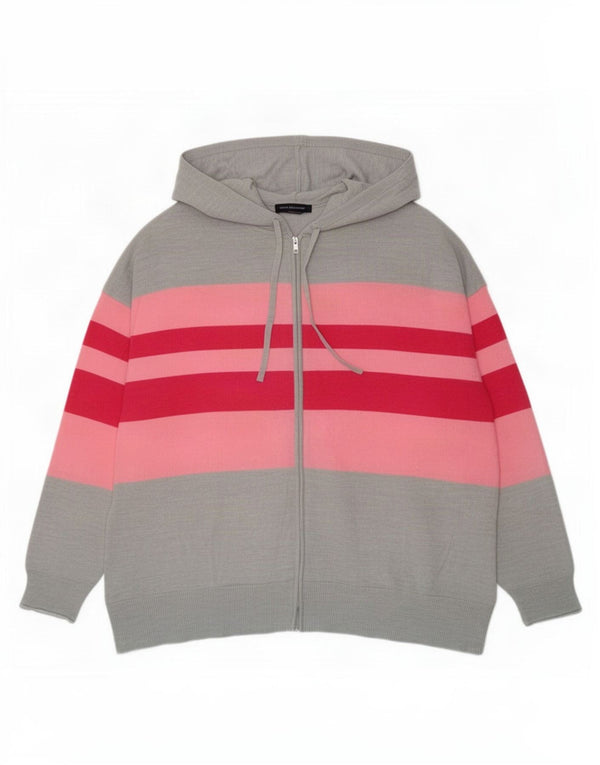 Suéter cardigã feminino com capuz Marks & Spencer Reino Unido 18 XL listrado cinza