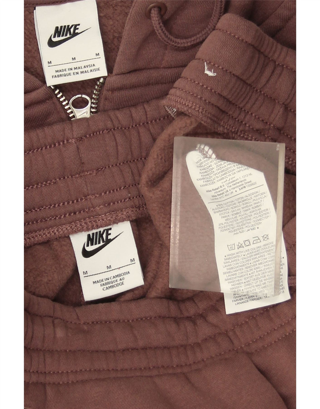 Nike Womens Hooded Full Tracksuit UK 14 Médio Marrom Algodão