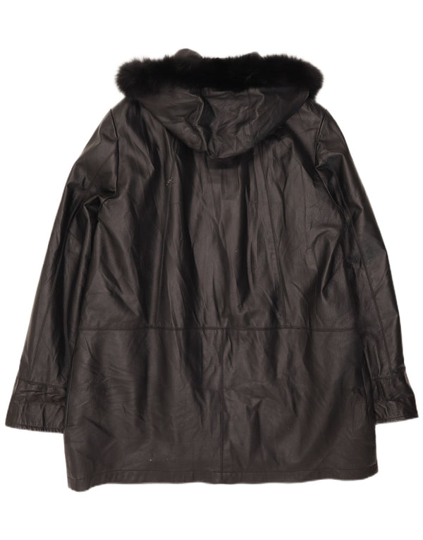 Casaco feminino de couro com capuz Oviesse IT 52 2XL preto