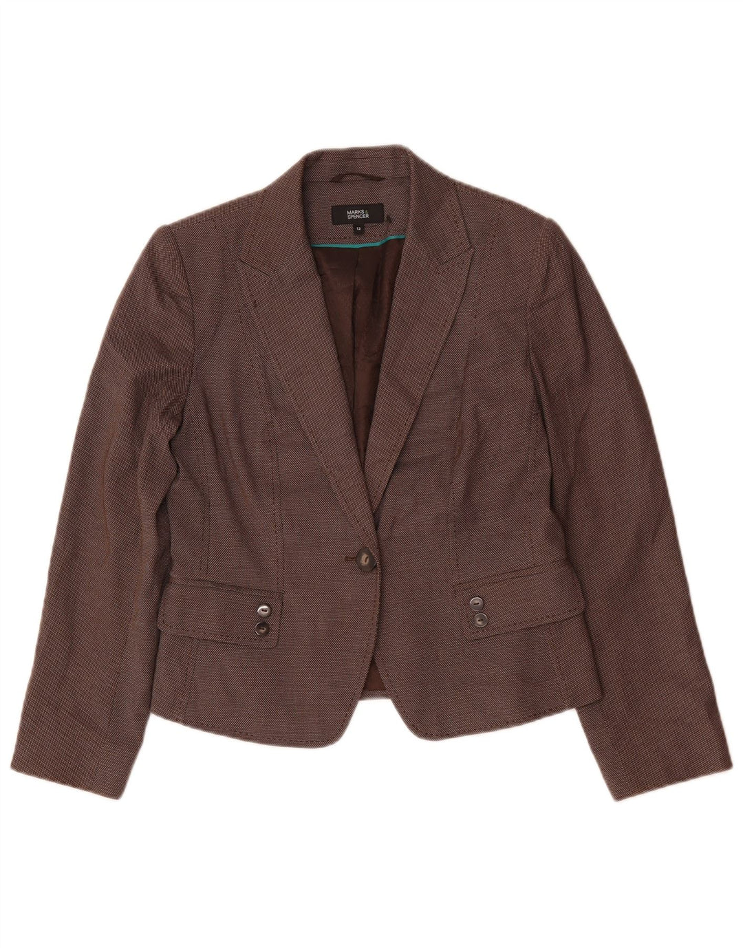 Jaqueta blazer feminina Marks & Spencer com 1 botão Reino Unido 12 marrom médio manchado