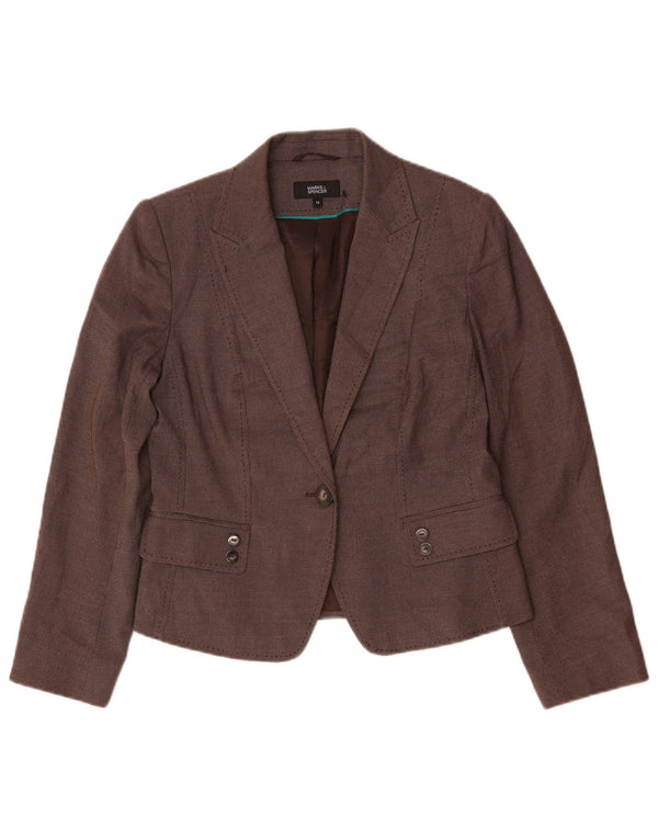 Jaqueta blazer feminina Marks & Spencer com 1 botão Reino Unido 12 marrom médio manchado