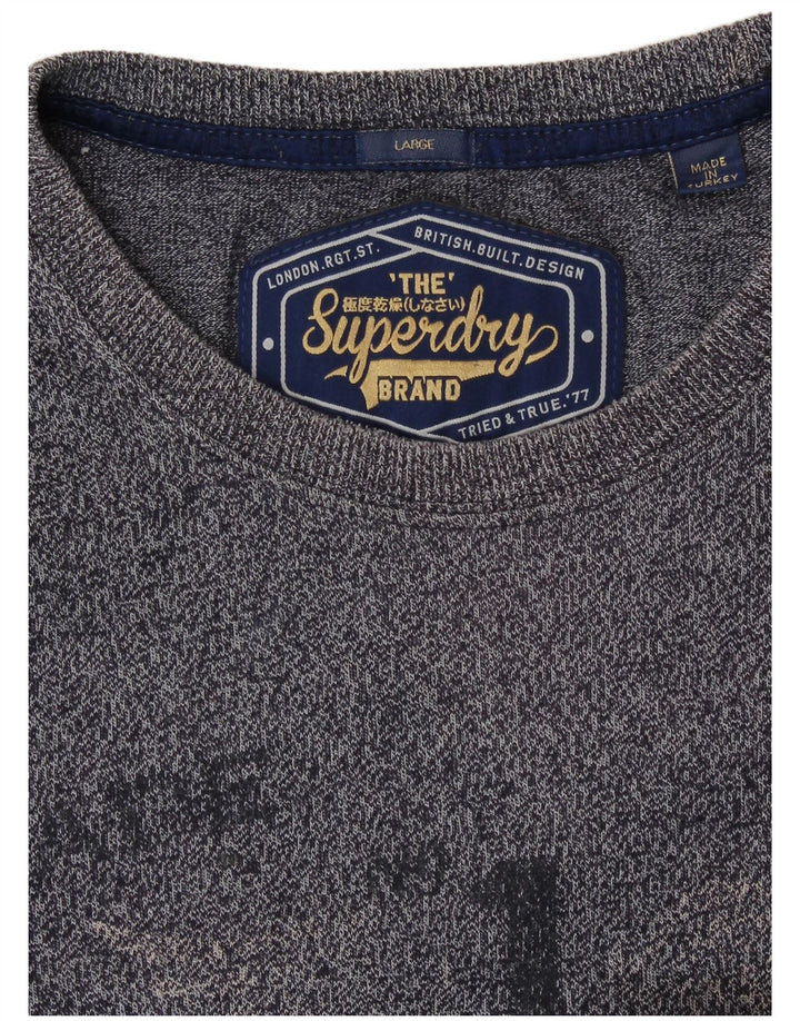 Camiseta masculina SUPERDRY com estampa gráfica grande algodão manchado azul marinho