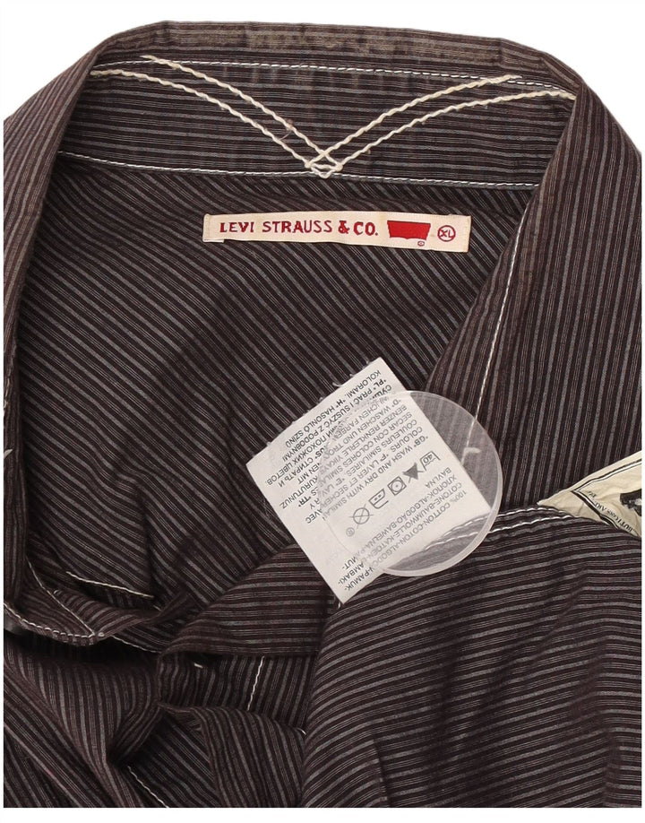 Camisa masculina Levi's XL marrom risca de giz algodão
